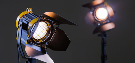 Two halogen spotlights with Fresnel lenses. Shooting in the Stud